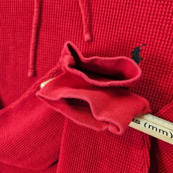 Polo Ralph Lauren Knit Hoodie Waffle Thermal Pullover Sweater Classic Red Size S - Picture 10 of 11